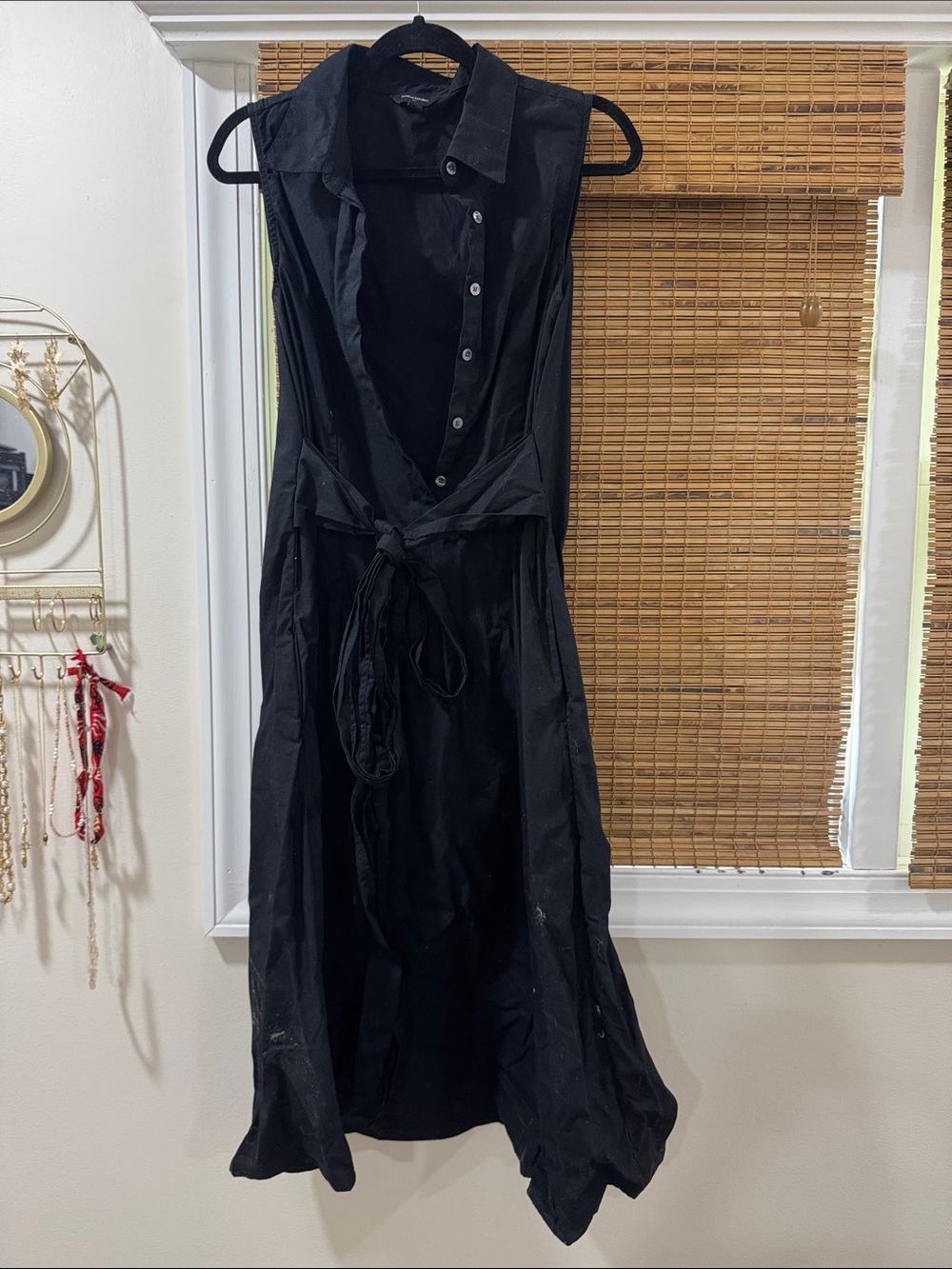 Banana Republic Black Sleeveless Button-Front Tie-Waist Long Dress
